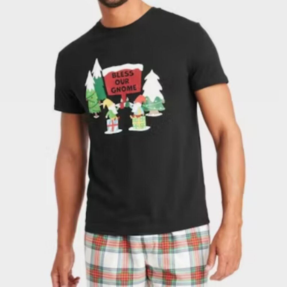 Wondershop Bless Our Gnome Men's Cotton/Fleece PJ Set in Black/Red/Green Multi